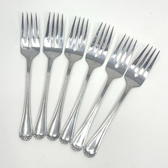Rogers Co. Stanley Roberts TRIO ROSE PETAL Stainless Set of 5 Salad Forks 6.5” - Picture 1 of 5